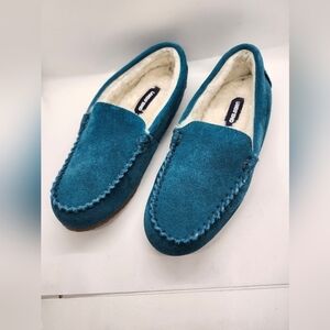 Land's End teal suede Fleece women's slippers sz 7B